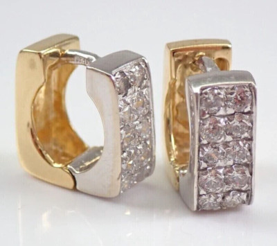 Cluster Huggies Hoop Square Women's Earring 1.5ct Simulated Diamond 925 Silver