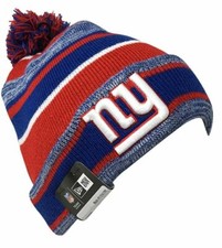 New Era New York Giants Marled Stripe Knit Beanie Hat Cap With Pom - Blue
