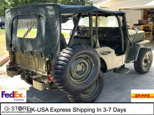 SUMMER SOFT TOP CANVAS  FOR JEEP WILLYS CJ3B 1953-1964- Correct Olive Green - Picture 1 of 14