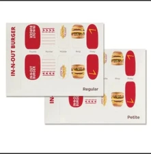 New In N Out Burger Nail Decal Appliques W/File 20 PreCut Regular / Petite INO
