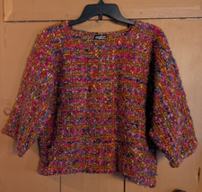 VTG Diane Jackson Cole Woven Chunky Knit Sweater Wool Multicolor Wide Sleeve USA