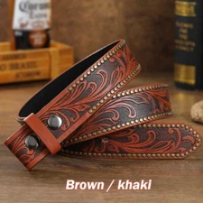 Western Belt Handmade Strap Men's Full Grain Leather No Buckle Cowboy Rodeo Belt