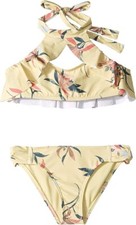 O'Neill Girl's Casey Floral High-Neck Bikini Set, Golden Mist, Size 5
