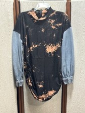 Women's Fashion Nova Tie Dye Tunic Denim Sleeves Bottom Cinch Straps TOP 1X MUST