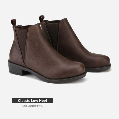 Women Classic Round Toe Low Heel Boots Warm Fur Lining Ankle Boots Slip On Shoes - Picture 21 of 37