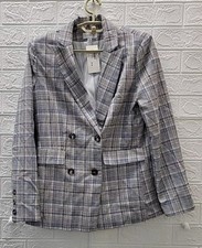 New EVEREVE 2 Button Lined Ivy Blazer Blue Plaid Size Small