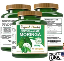 GRAVIOLA EXTRACT  120 Capsules Soursop Annona Muricata ANAMU MORINGA AntioxidanT