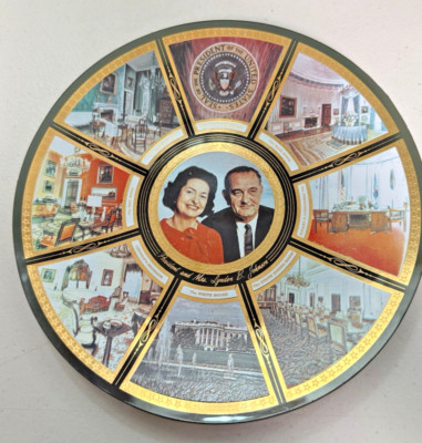 Vintage Holze Art President and Mrs. Johnson Souvenir Collector Plate Very Nice