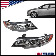 Headlights Set For 2010 2011 2012 2013 Kia Forte Pair Halogen Headlamps Black