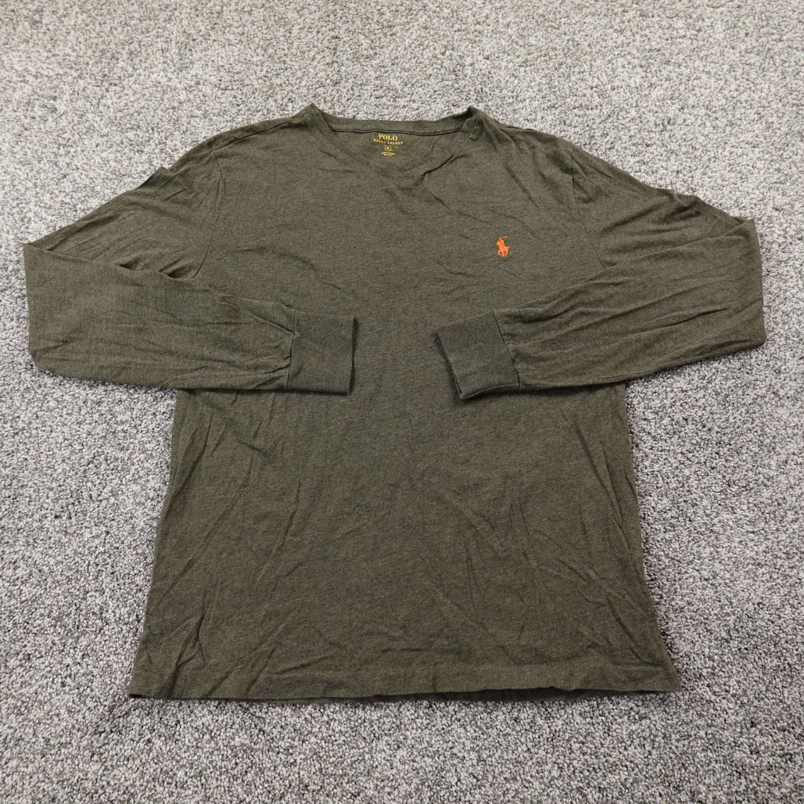 Polo Ralph Lauren uomo S verde erica marna pony manica lunga preppy casual