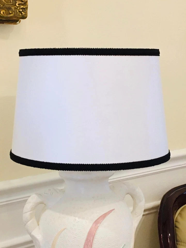 Abajur feito à mão tambor preto e branco decoração para casa moderno contemporâneo feito nos EUA - Imagem 3 de 4