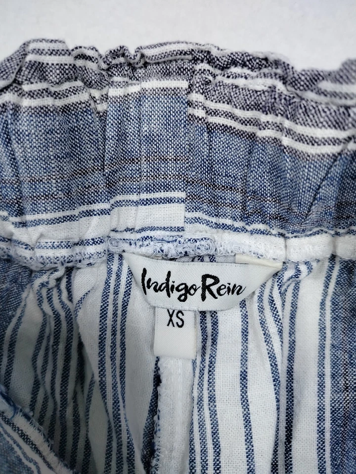 Pantalones Indigo Rein Juniors XS Azul Rayas Mezcla de Lino Boho Pierna Ancha Hippie Foto 3 de 4