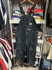 Carhartt Overalls Mens 44x28 Black Canvas Bib Double Knee Workwear R01 BLK As-Is