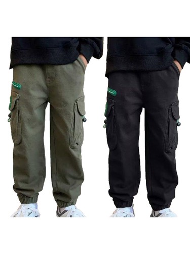 Kids Boys Trousers With Pockets Cargo Pants Jogging Sweatpants Skateboarding - Afbeelding 1 van 32