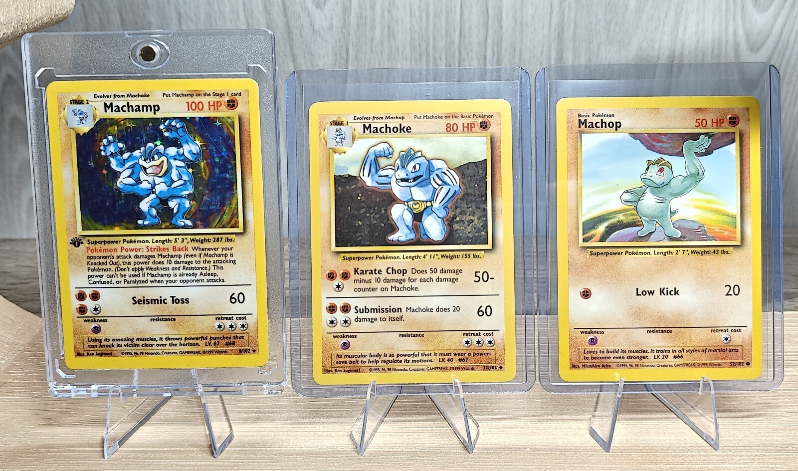 1999 Pokémon 1st Edition Base Set Machamp Holo + Machoke/Machop - 3 Card Set