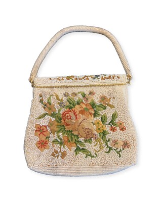 VTG Antique Petit Point Fine Floral Needlepoint Beaded Handbag 6