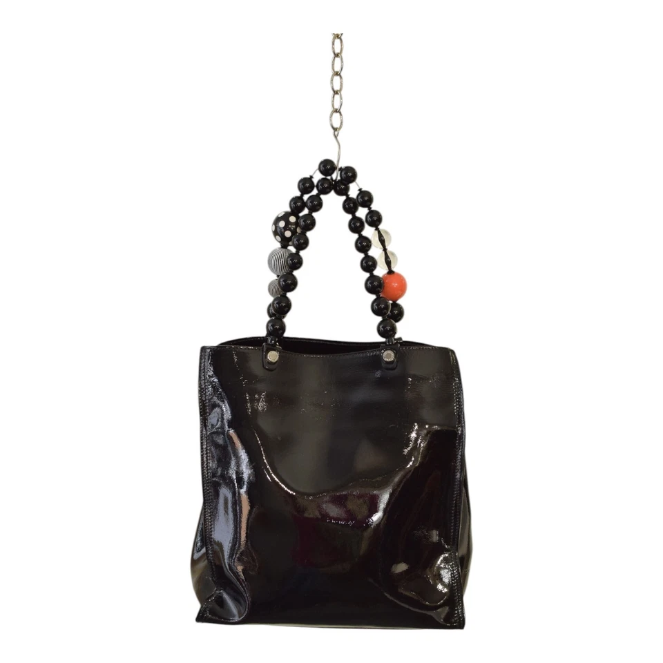 Bolso de mano Roberta Gandolfi negro charol con cuentas asas superiores bolso con cremallera Foto 2 de 4