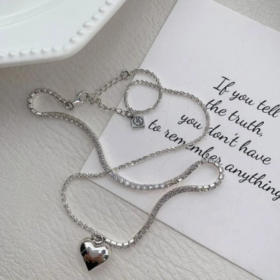 Halskette 3D Herz Sterling Silber 925 Damen Liebe Kette/ 40+3 cm