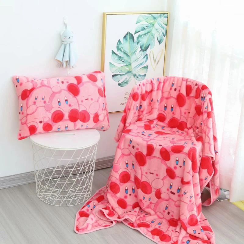 Kirby Cartoon Red Soft Blanket Bedding Set with Pillowcase and Quilt Throw