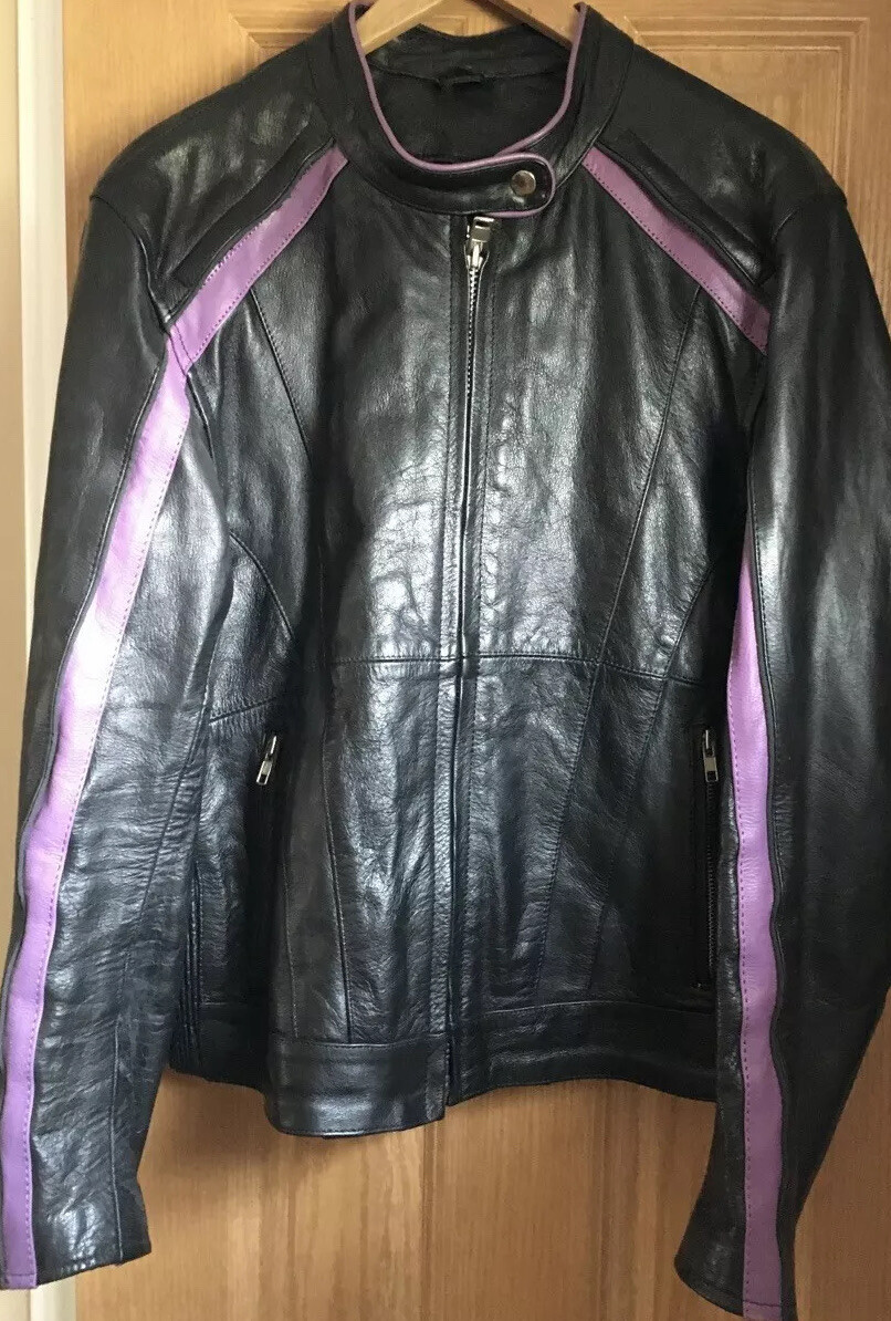 Ladies Leather Motorcycle Jacket with Heart Embroider… Gem