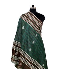 Vintage Reversible Kantha Silk Scarf Hand Embroidered Bandana Women Shawl Big