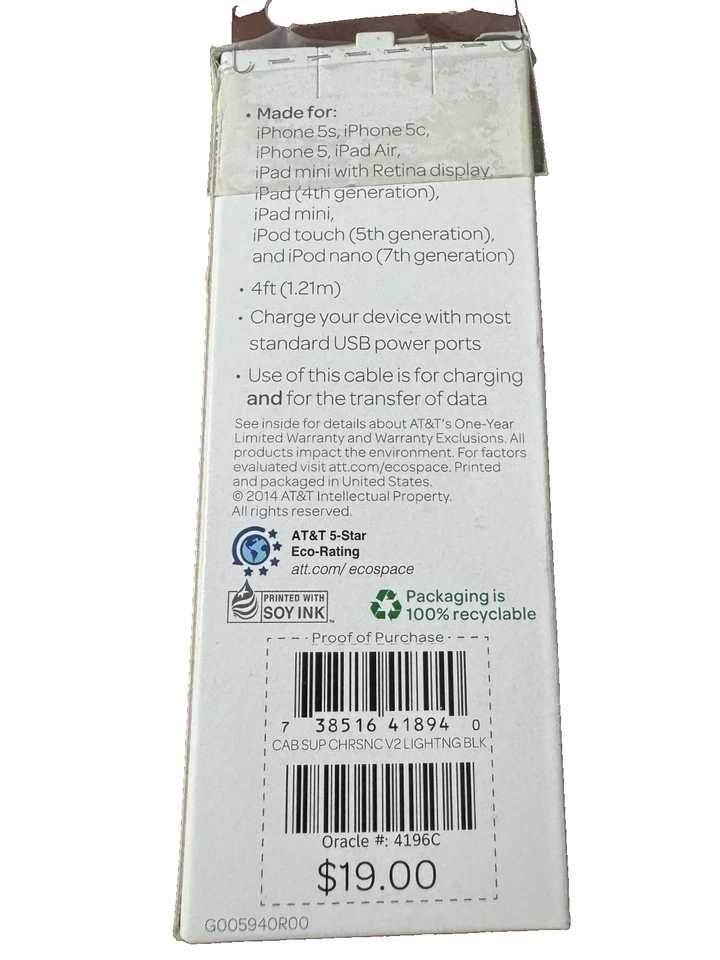 AT&T Charge-Sync Lightening USB Cable Flat 4' - Black - Image 2 of 2