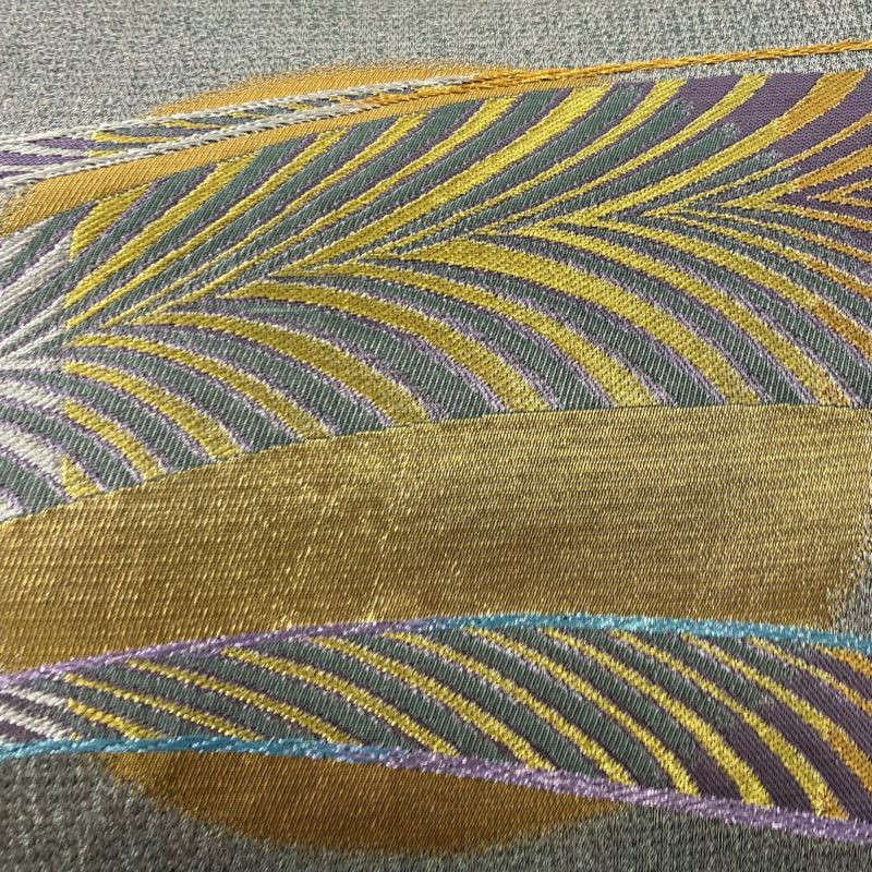 Japanese Silk Fukuro obi Grayish green Geometry Foil Good
