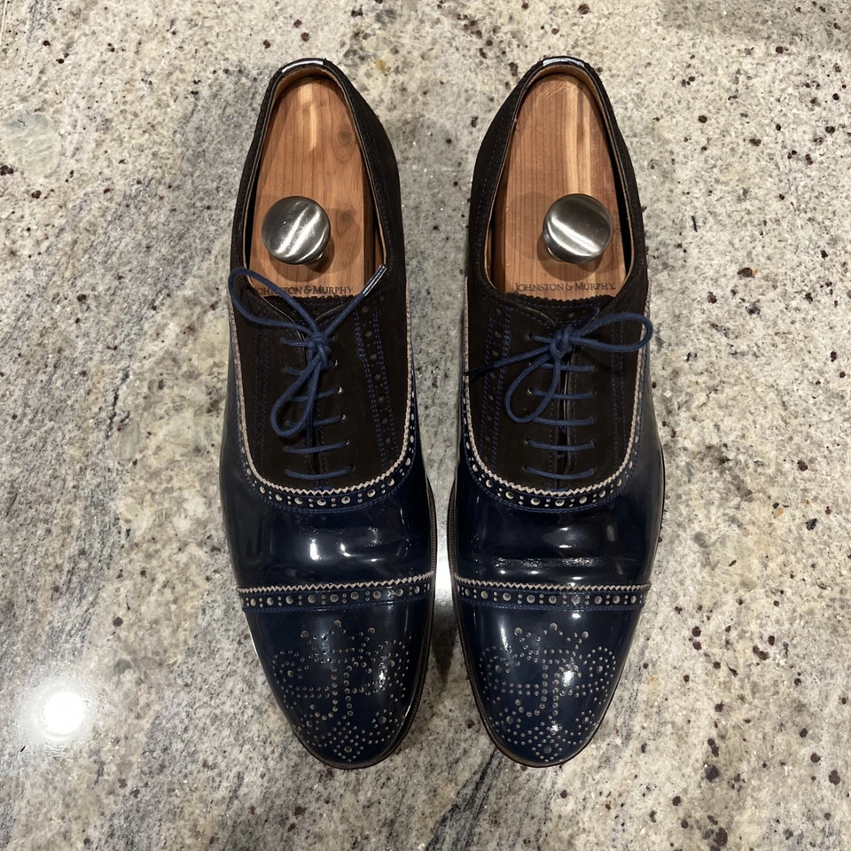 John Fluevog Gateways Hombres 11.5 M EE. UU. Puntera Oxfords Buey Azul Charol Zapatos Foto 4 de 4