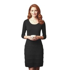 Calvin Klein Black Knit Sweater S Dress 3/4 Sleeve Pleated Trim