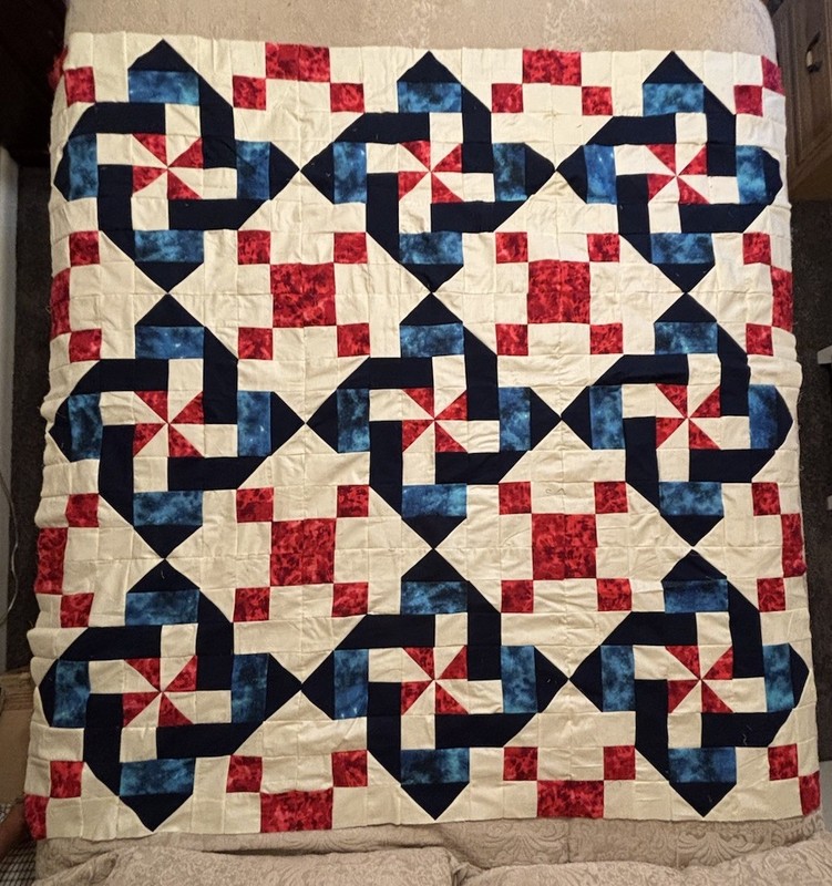 Unfinished Quilt Top, “Pinwheel Dazzle”, 60 Inches X 61 1/2 Inches