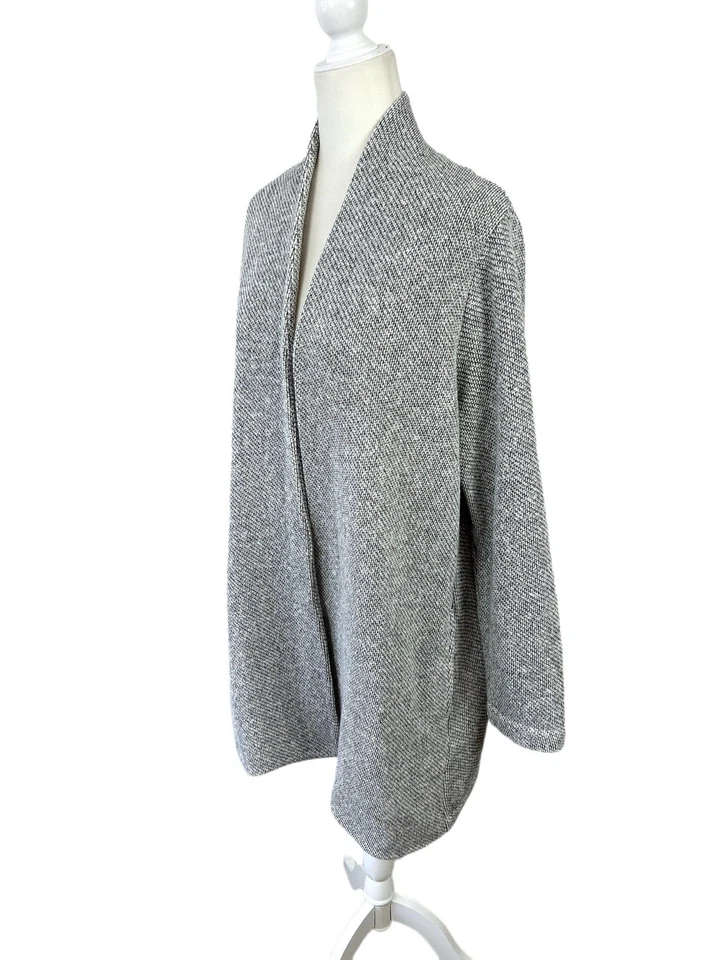 Chaqueta Tejida Eileen Fisher 100% Algodón Orgánico Talla L Abierta Negro Blanco Bolsillos Foto 2 de 4