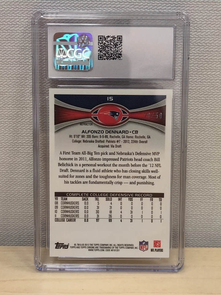 Topps Chrome Alfonzo Dennard #15 Gold Border Refractor 2012/50 (RC) CGC 9,5 Foto 2 de 3