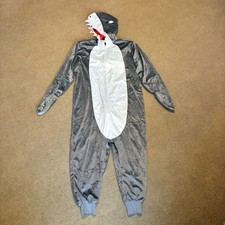 Shark Costume Adult S/M Plush 1PC Full Zip Jumpsuit Gray Unisex Halloween NWOT