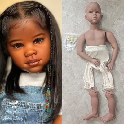 46in Black Skin Toddler Baby Unpainted Reborn Doll Kits DIY Part with Eye Gift