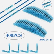 400Pcs 16-14AWG Blue Heat Shrink Wire Butt Connectors Waterproof Splice Terminal