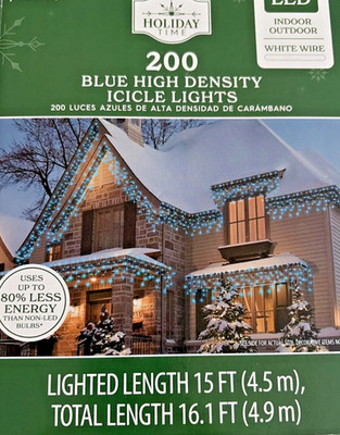 HOLIDAY TIME 200 Blue LED High-Density LED Icicle Christmas Lights White Wire