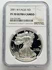 2001-W American Silver Eagle Proof ASE $1 NGC PF70 PR70 UCAM Ultra Cameo Coin