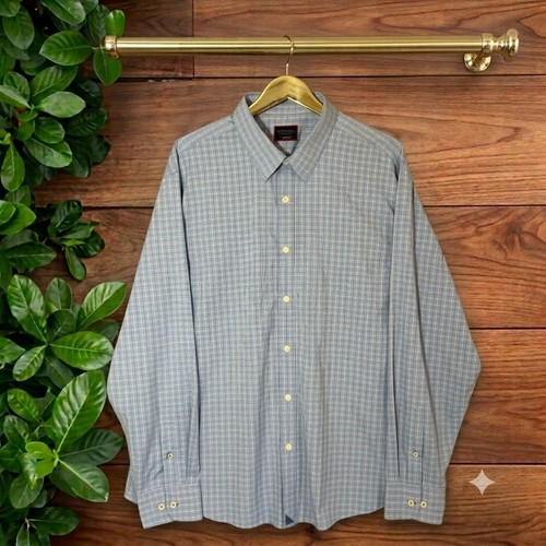 Untuckit Shirt Mens 2XL Blue Plaid Button Up Performance Stretch Nylon Janisson