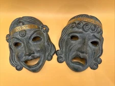 PAIR Of COMEDY & TRAGEDY MASKS - ANCIENT GREEK THEATRE - DRAMA - WALL DECOR - 6”