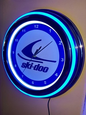 Ski Doo Snowmobile Racing Garage Man Cave Neon Style Retro LED Clock Sign