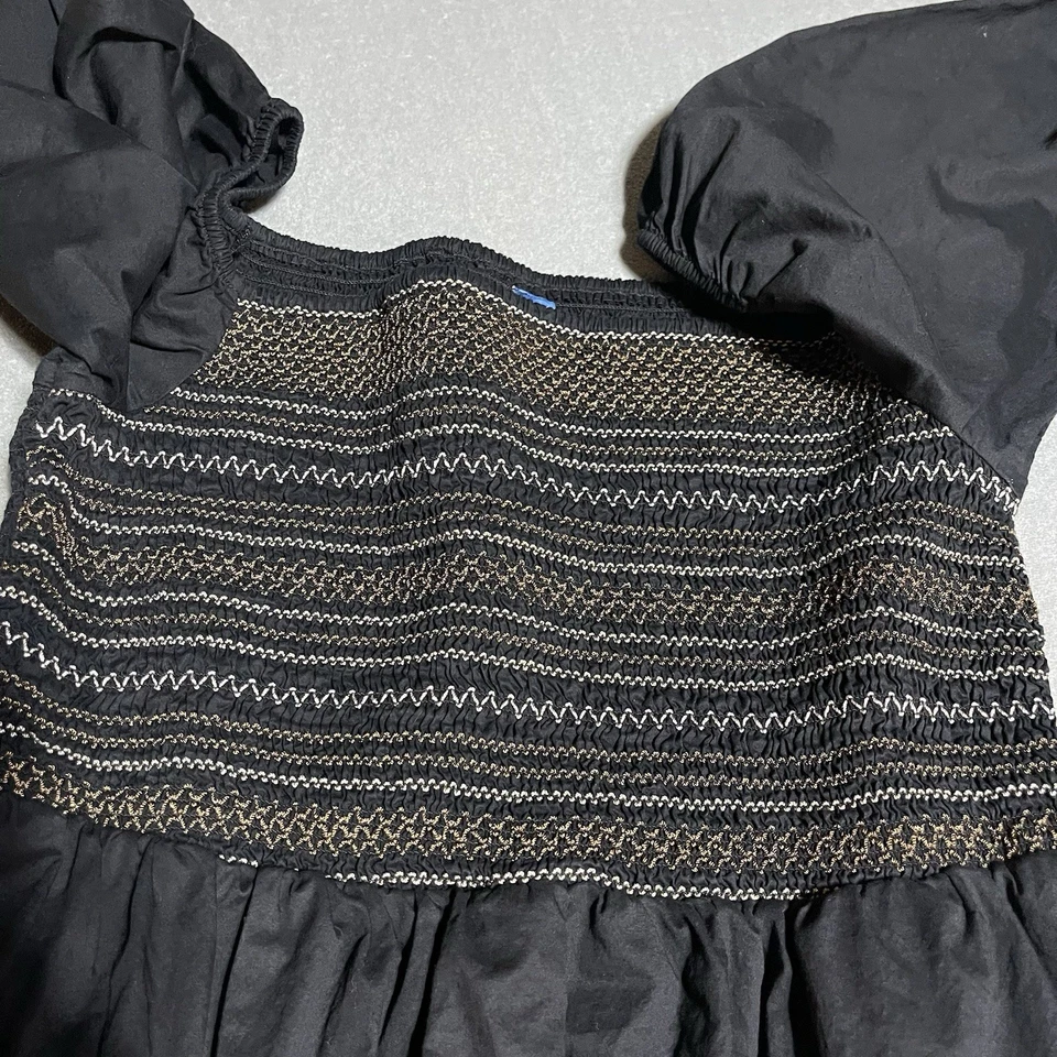 Antiguo Vestido Azul Marino Para Mujer Grande Negro Calado Maxi Media Manga Boho Fuera del Hombro Foto 3 de 4