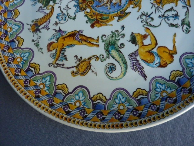 RARE PLAT A TARTE DECO MURALE FAÏENCE DE GIEN RENAISSANCE DECOR INEDIT DES 175 - Photo 3/4