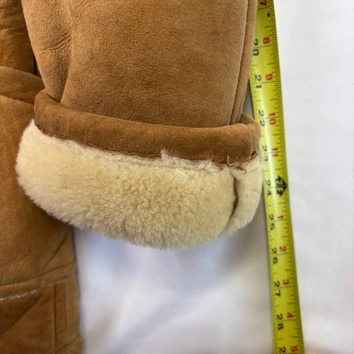 Vtg Ice Age Shearling Coat 70s Mens Medium Brown Suede Leather Rancher Jacket image 9