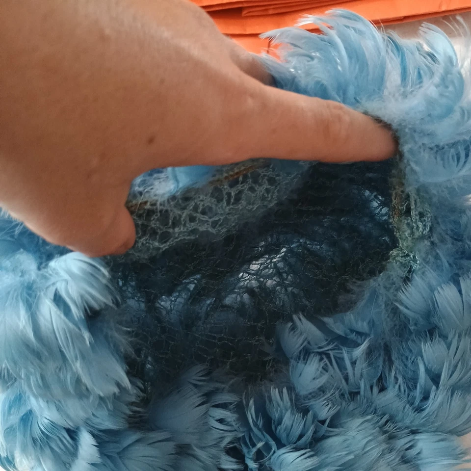 Vintage Feather baby blue wig Hat/ stretch net/ med to large size- Yugoslavia - Image 3 of 4