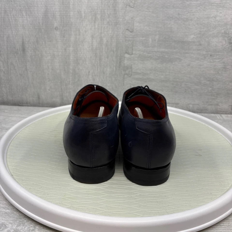 Sapatos sociais Santoni 2152 mão envelhecida biqueira lisa bal Oxford azul ombre couro - Imagem 4 de 4