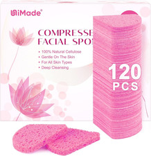 120-Count Compressed Facial Sponges, Face Sponges for Cleansing, 100 Natural