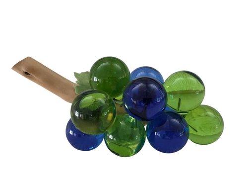 Vintage Lucite Acrylic Blue Green Grape Cluster on driftwood  8.5" 1960s Retro