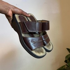 Vintage Brown Leather Double Strap chunky sole boho Slide Sandals US 7.5