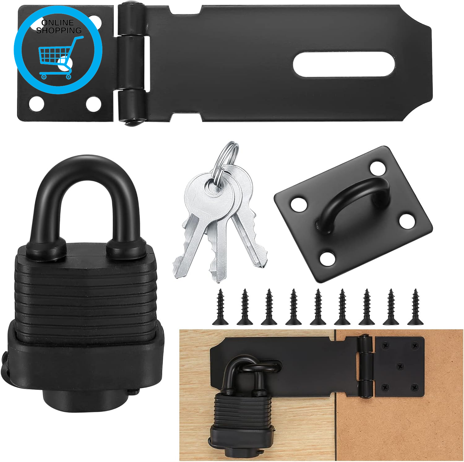 Padlock Hasp Kit, Deadbolt Lock Hasp with Padlock & Screws, Lock Device Security