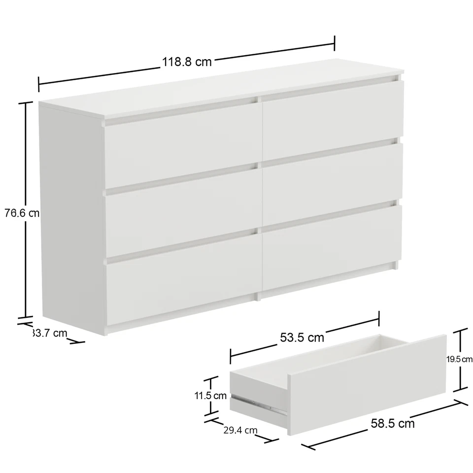 Kommode Schubladenschrank 119x77x34 cm, weiß matt, 6 Schubladen, viel Stauraum - Bild 2 von 4